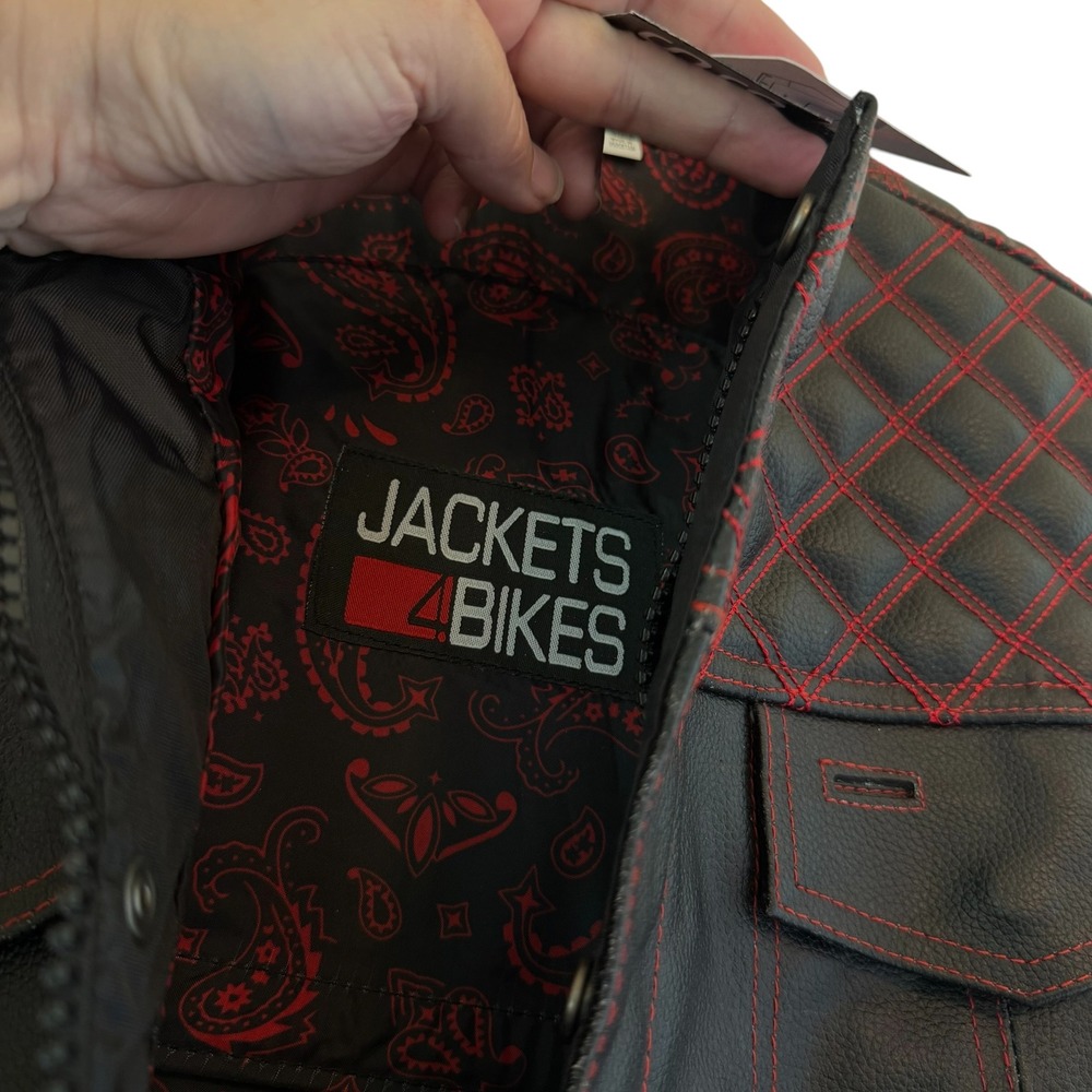Jackets4Bikes Black Leather Biker Vest Red Quilted Stitching Gun Pocket 2XL NEW - Picture 8 of 13